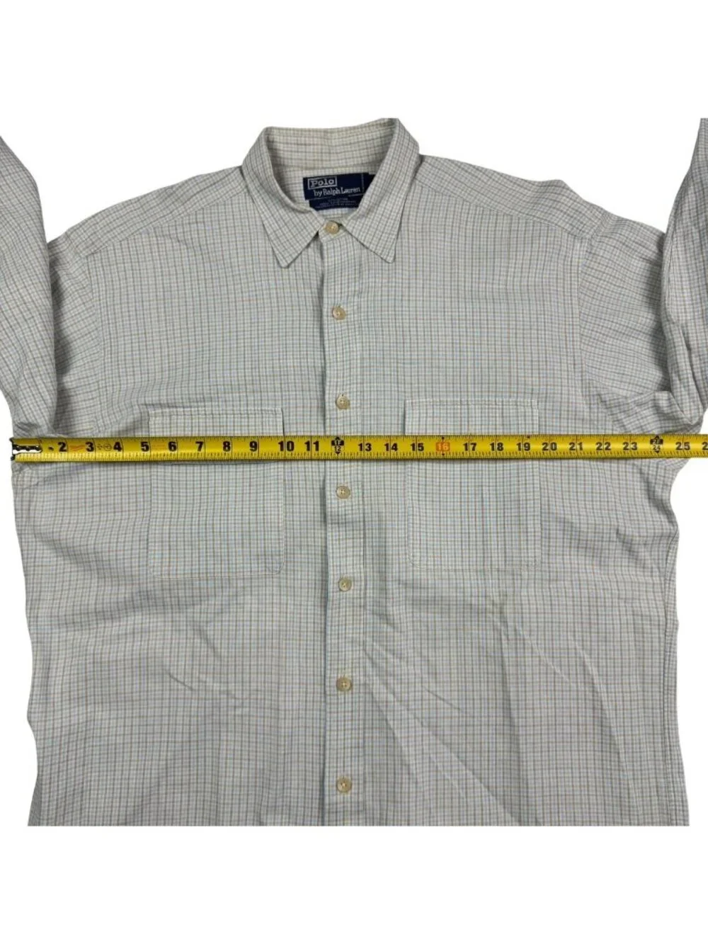 Polo Ralph Lauren Men's 100% Cotton L/S Button Work Shirt Beige Plaid • Large